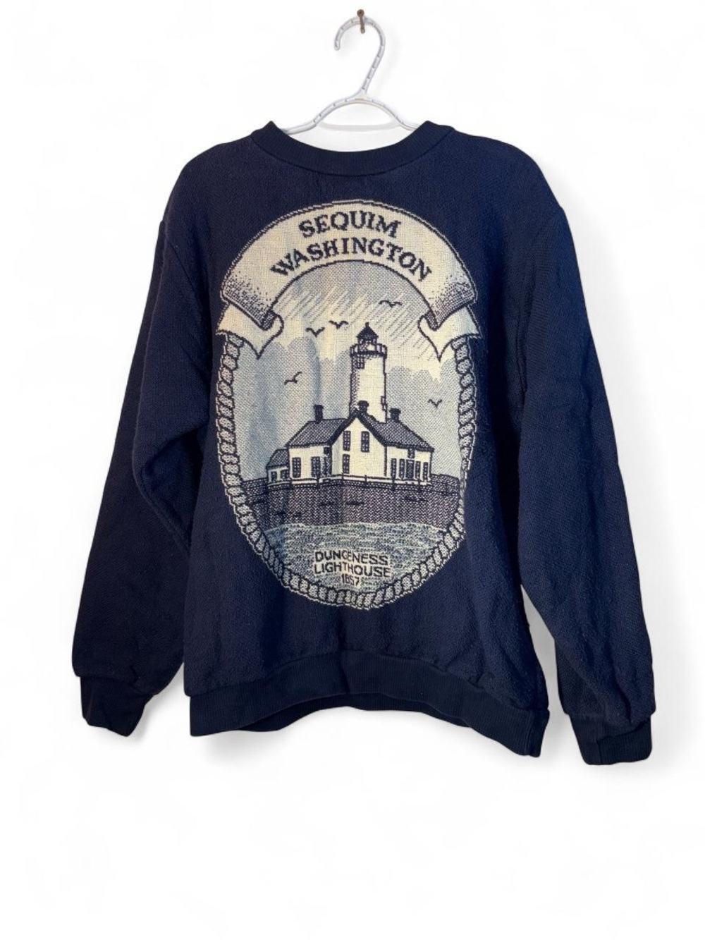 Sequim Washington Dungeness Lighthouse Crewneck Sweatshirt - Navy